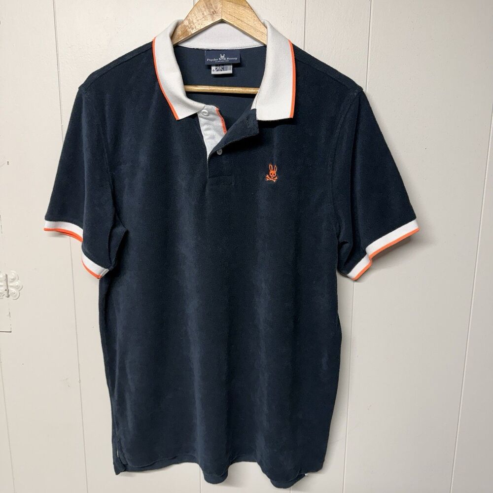 Psycho Bunny Greyson Terry Polo Shirt Navy Towel Cloth B6K305S1CO Men Size 6 XL